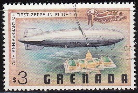 Grenada 1978 Scott 840 Sello Aniversario Zeppelin Vuelo Charles Lindbergh Volando sobre la Casa Blanca 3$ Matasello de favor Preobliterado 